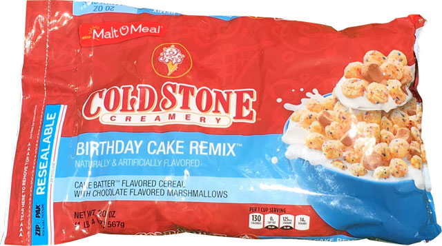 Cold Stone Birthday Cake Remix Cereal Package